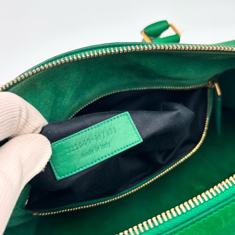 Saint Laurent Green Leather Duffle Top Handle Bag Gold Hardware - Picture 6 of 9